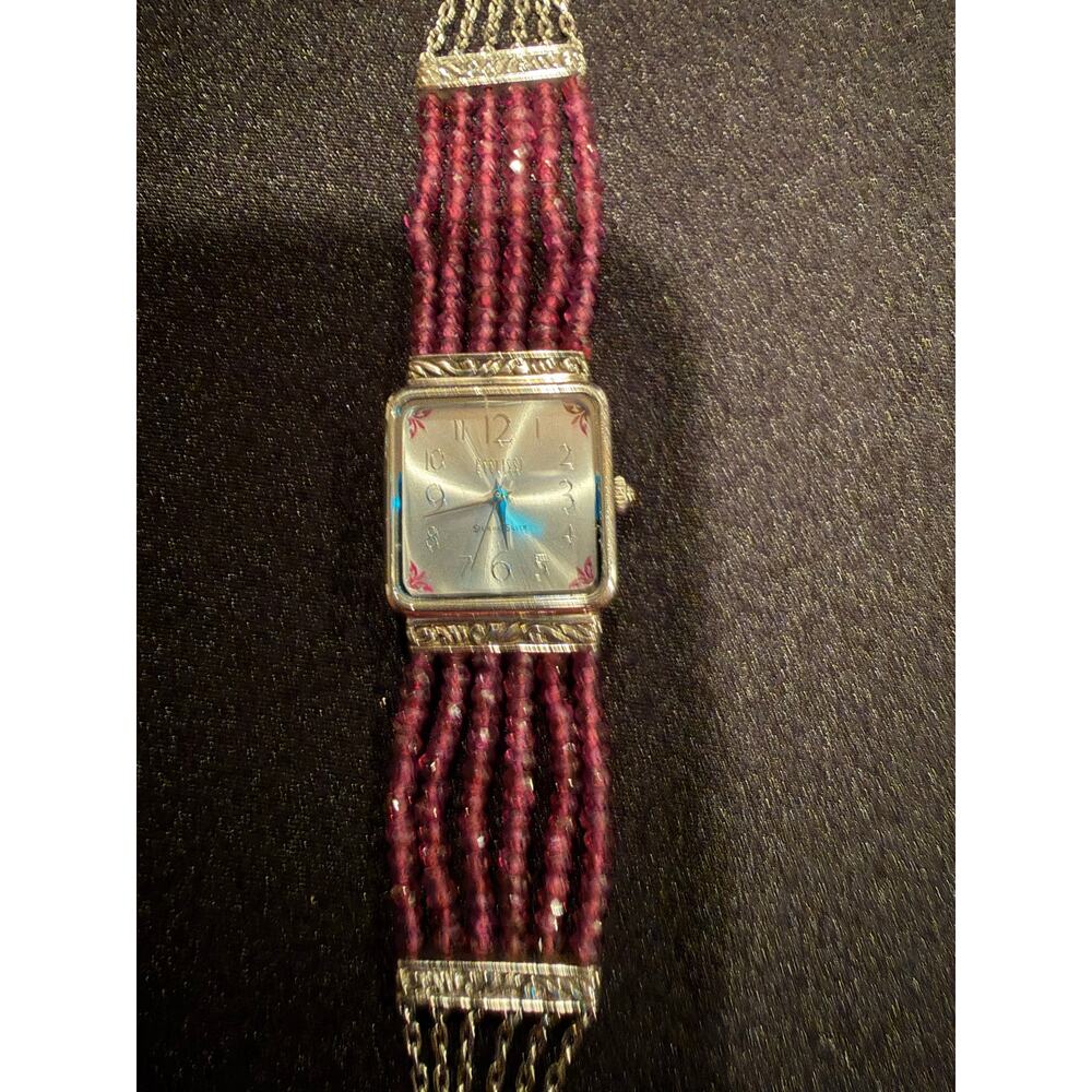 Ecclissi 925 Sterling and Beaded Faceted Amethyst Watch